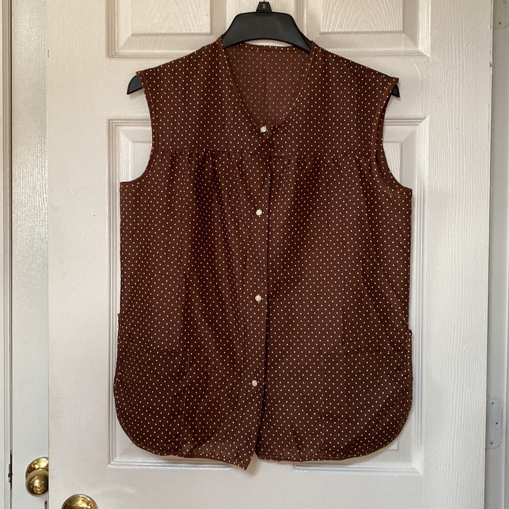 VTG 70’s Brown Polka Dot Artist Art Smock Blouse Top
